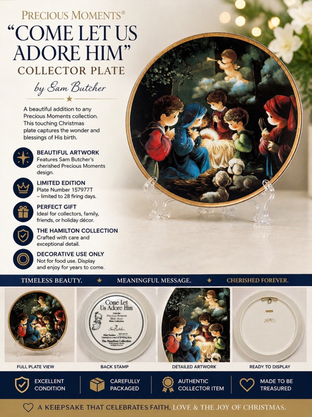 Precious Moments White and Black 'Come Let Us Adore Him' Collector Plate